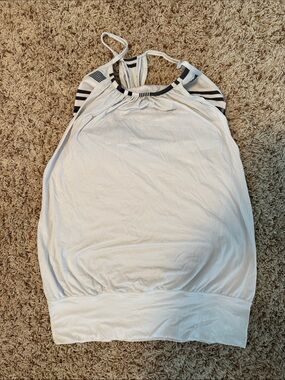 lululemon athletica White Halter Tank with Navy Stripe Trim